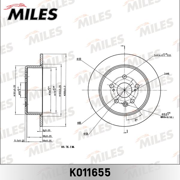 Тормозной диск Miles задний для Toyota Carina E 1992-1996. Артикул K011655