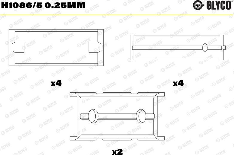 Вкладыши коренные Glyco для Ford Ranger I 1999-2002. Артикул H1086/5 0.25mm