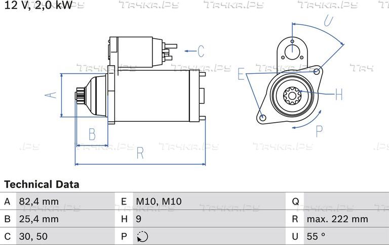 Стартер Bosch для Hyundai Grandeur IV 2006-2011. Артикул 0 986 022 820