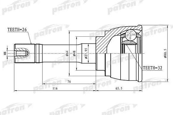 Шрус наружный (граната) Patron передний для Suzuki Grand Vitara II 2001-2003. Артикул PCV1425