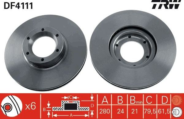 Тормозной диск TRW передний для Renault Master II 1998-2010. Артикул DF4111
