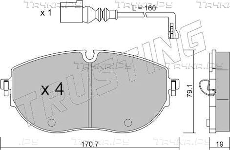 Тормозные колодки Trusting для Volkswagen Transporter T6 2015-2026. Артикул 1322.0