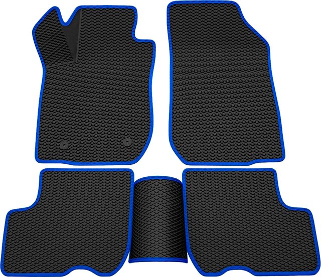 Коврики Rezkon 3D EVA Ромб резиновые для салона Lada Largus 5 мест 2012-2026 Синий кант. Артикул 9239020103