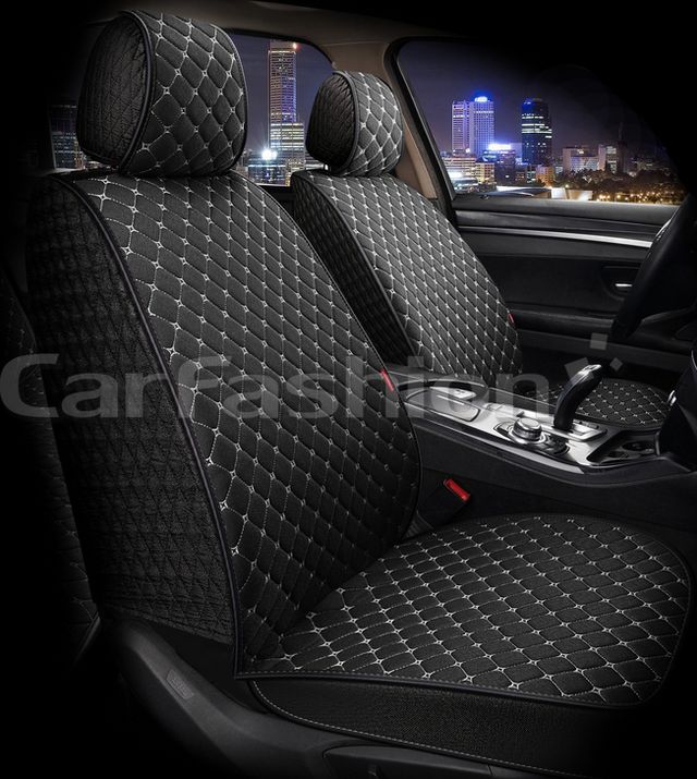 Накидки универсальные CarFashion Linen Cube Front на передние сидения авто, цвет Черный/Черный/Серый. Артикул 26201