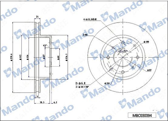 Тормозной диск Mando передний для Honda Civic VI 1994-2001. Артикул MBC030094