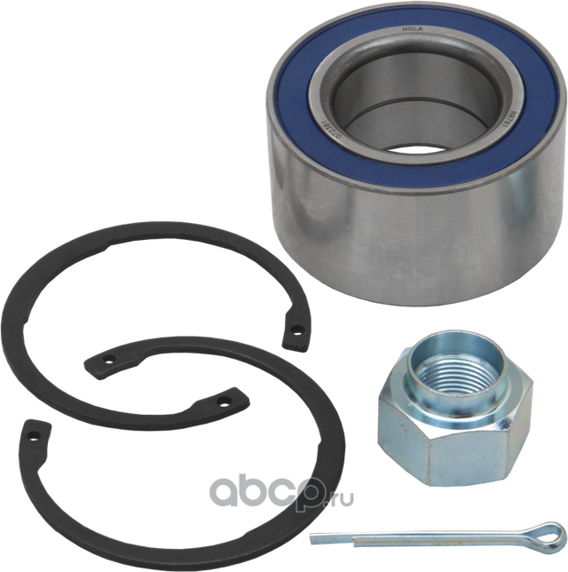 Подшипник ступицы, комплект, передний, подшипник, гайка, стопорное кольцо - 2шт., шплинт, CHEVROLE (Hola). Артикул NB761