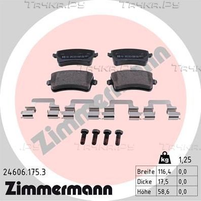 Тормозные колодки Zimmermann задние для Audi A5 I (8T) 2007-2017. Артикул 24606.175.3