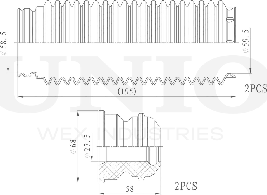 Отбойник и пыльник амортизатора, комплект (Unio). Артикул DUC-50071