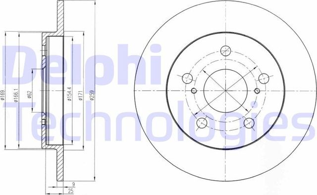 Тормозной диск Delphi задний для Toyota Corolla E140, E150 2006-2014. Артикул BG4233