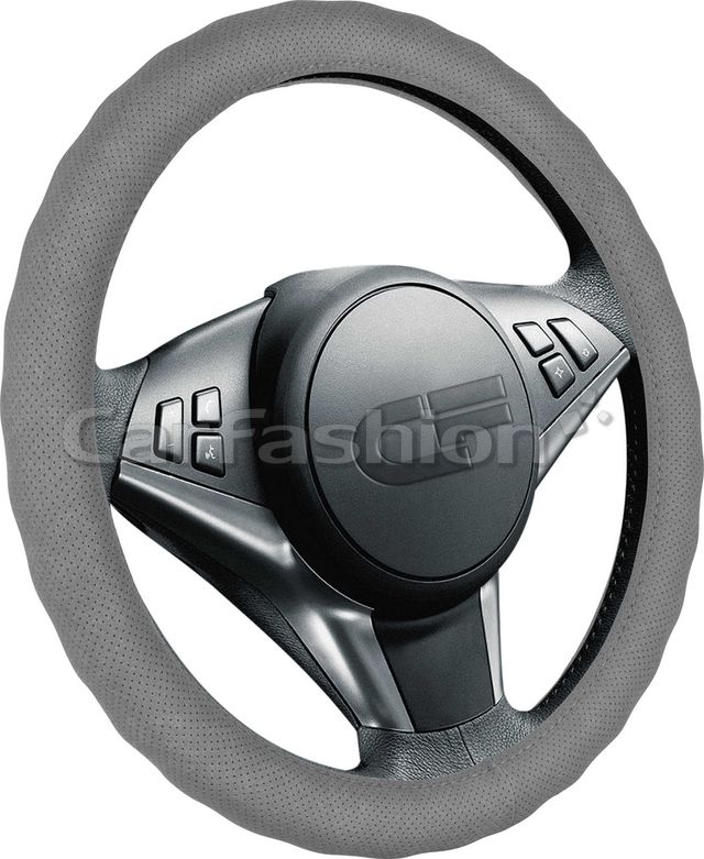 Оплётка на руль CarFashion Eco (размер L, экокожа, цвет СЕРЫЙ). Артикул 31145