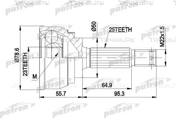 Шрус наружный (граната) Patron передний правый для Mitsubishi Colt III (C50) 1988-1990. Артикул PCV1104