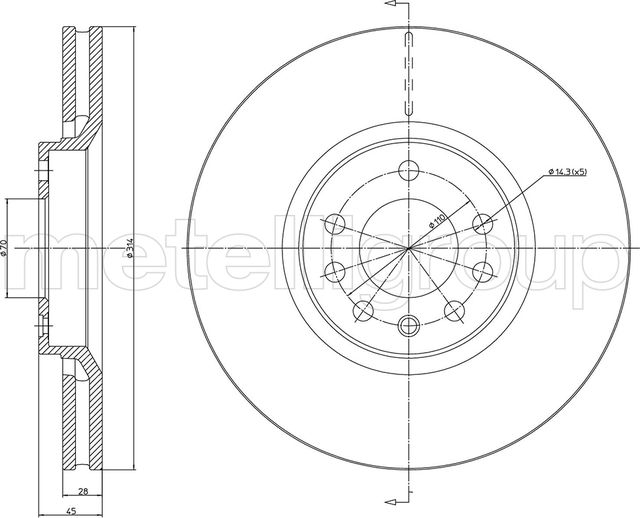 Тормозной диск Metelli передний для Saab 9-3 II 2002-2015. Артикул 23-1353C