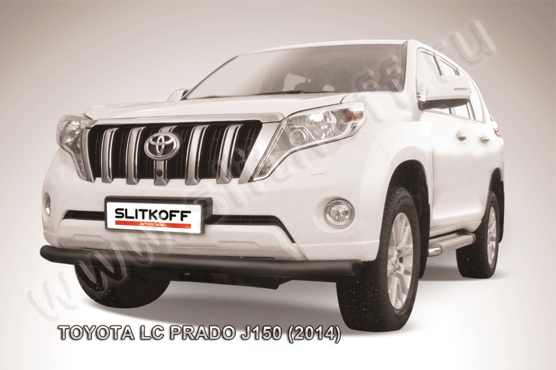 Защита Slitkoff переднего бампера d76 ЧЕРНАЯ матовая для Toyota Land Cruiser Prado 150 2013-2017. Артикул TOP14-003B