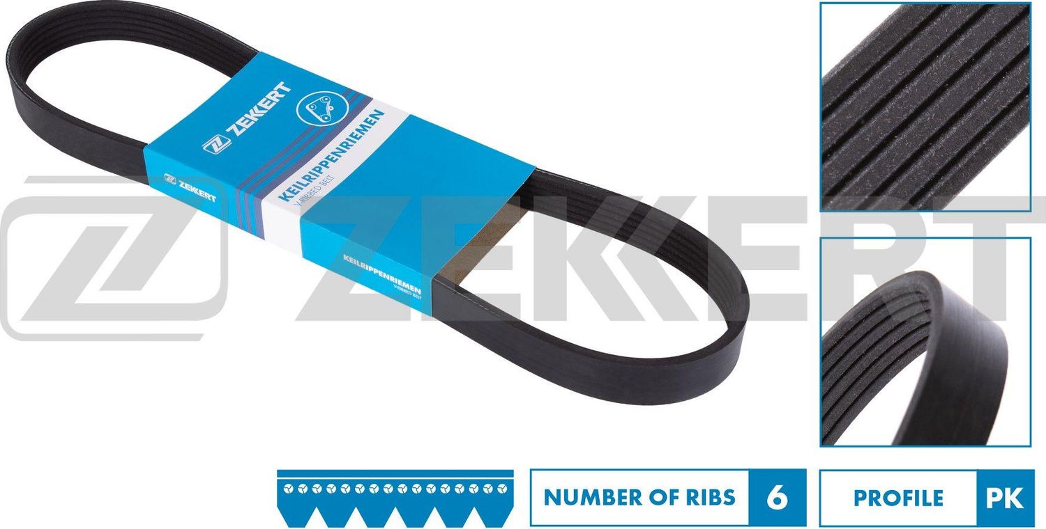 Приводной ремень поликлиновой Zekkert. Артикул KR-6PK1256