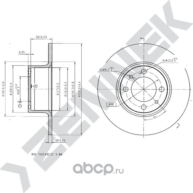 Диск тормозной передний LADA 2101-2107 70- 12 (Zennek). Артикул DBD0139