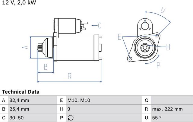 Стартер Bosch для Hyundai Sonata V (NF) 2006-2010. Артикул 0 986 022 820