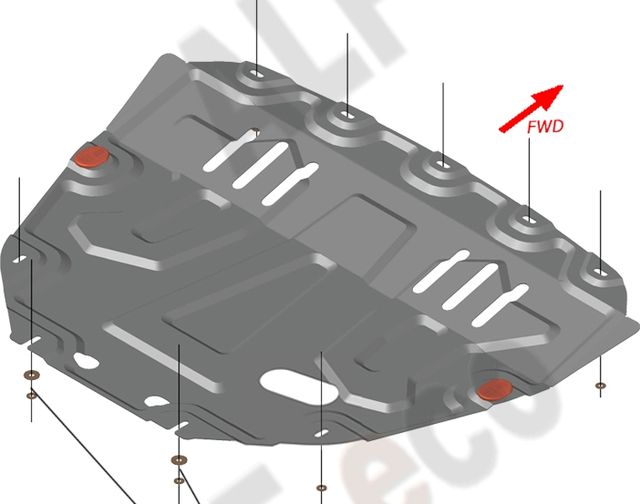 Защита алюминиевая Alfeco (большая) для картера и КПП Lada Vesta седан, SW, SW Cross 2015-2026. Артикул ALF.28.20al