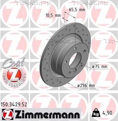 Тормозной диск Zimmermann Sport Coat Z задний для BMW 1 I (E81/E82/E87/E88) 2004-2012. Артикул 150.3429.52