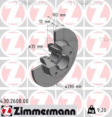 Тормозной диск Zimmermann задний для Opel Vivaro A 2001-2014. Артикул 430.2608.00