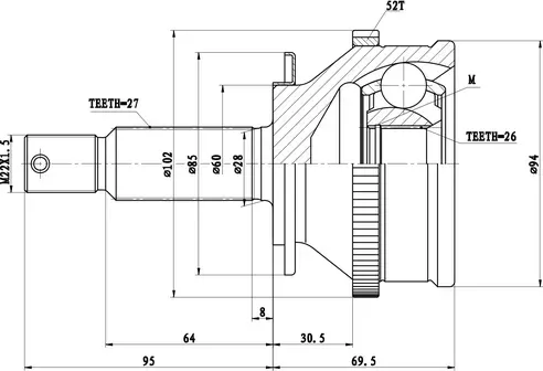 Шрус Наружный Hyundai Santa Fe BB (00-06) (Zikmar). Артикул Z87301R