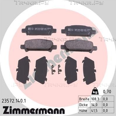 Тормозные колодки Zimmermann задние для Subaru Outback II 2000-2003. Артикул 23572.140.1