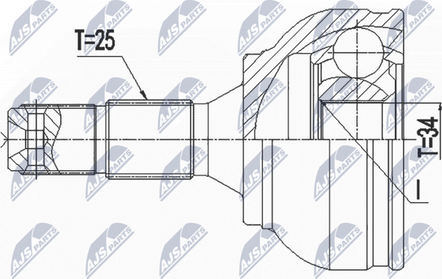 Шрус внутренний (граната) NTY передний для Citroen C3 III 2016-2026. Артикул NPZ-PE-034