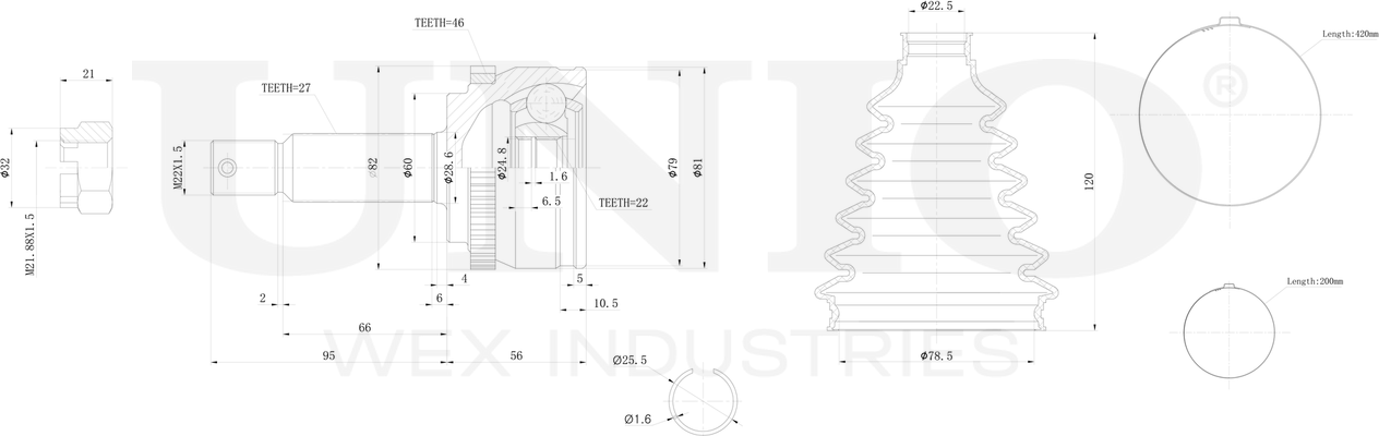 ШРУС наружный (Unio). Артикул CVJ-20016