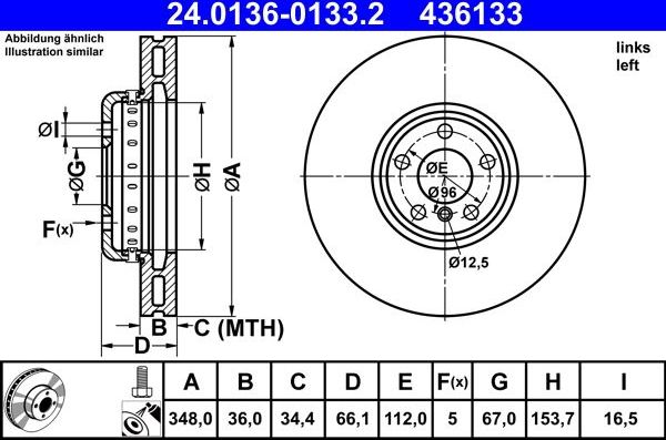 Тормозной диск ATE. Артикул 24.0136-0133.2