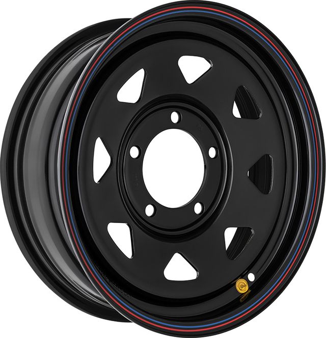 Колёсный диск OFF-ROAD Wheels усиленный стальной черный с бедлоком (красный) 5x139,7 5,5xR16 d108,1 ET+5 (треуг. мелкий) для Suzuki Jimny 1998-2018. Артикул 1655-539081BL+5A17