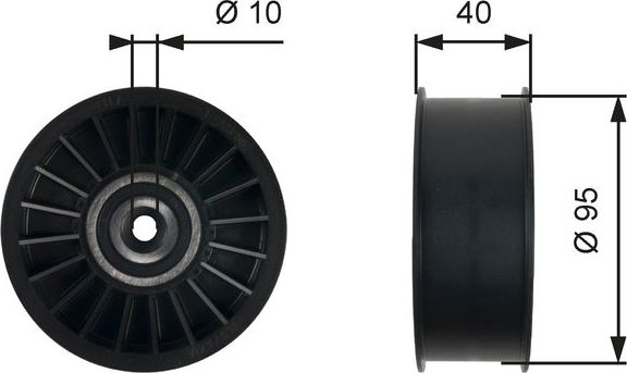 Направляющий (ведущий) ролик приводного поликлинового ремня Gates (полимерный материал). Артикул T36500