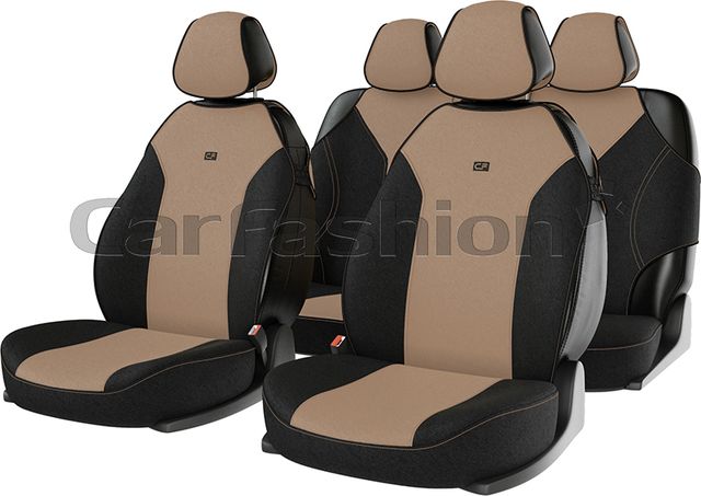 Накидки универсальные CarFashion Bingo для авто, цвет Бежевый/Черный/Бежевый/LOGO черный. Артикул 22008
