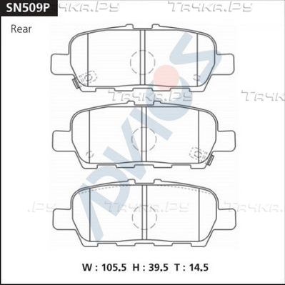 Тормозные колодки Advics передние для Nissan Teana J31 2003-2008. Артикул SN509P