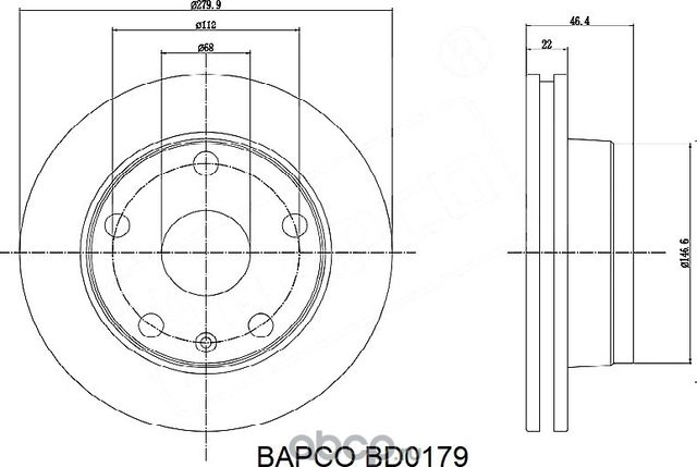 Диск тормозной передний вентилируемый BD0179, (Bapco) Bapco. Артикул BD0179