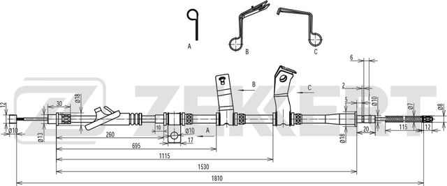Трос ручника (тросик ручного тормоза) Zekkert. Артикул BZ-1418