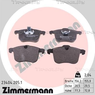 Тормозные колодки Zimmermann передние для Cadillac BLS 2006-2009. Артикул 23404.205.1