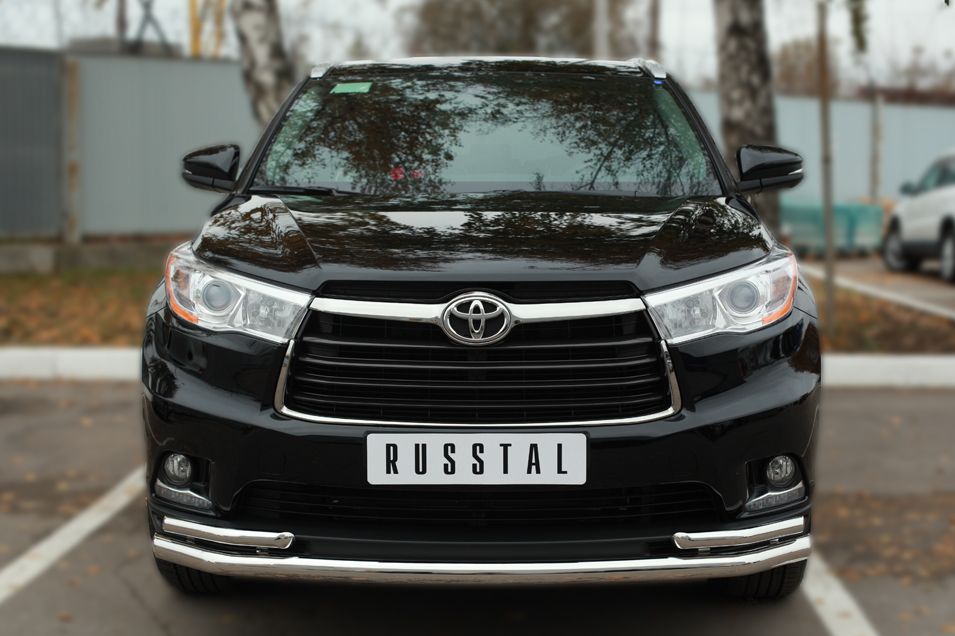 Защита RusStal переднего бампера d63 (секции) d42х2 (уголки) для Toyota Highlander III 2014-2026. Артикул THRZ-001917