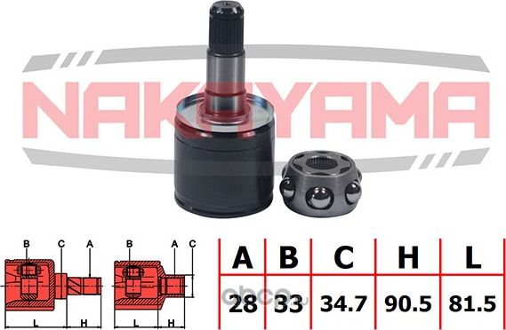 ШРУС внутр. к-кт левый MITSUBISHI PAJERO/MONTERO SPORT CHALLENGER K94W/K99W 96-0 (Nakayama). Артикул NJ7051NY