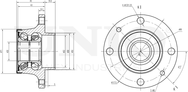 Ступица колеса с интегрированным подшипником (Unio). Артикул HUB-20073