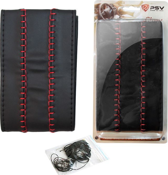 Оплётка на руль PSV Glory Fiber на шнуровке (размер M, экокожа, цвет ЧЕРНЫЙ/КРАСНЫЙ). Артикул 130530