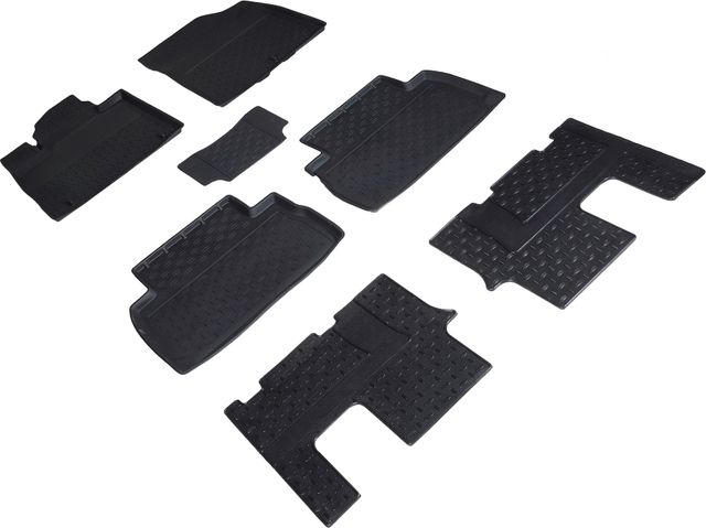 Коврики резиновые Seintex с высоким бортиком для салона Hyundai Santa Fe IV рестайлинг (7 мест) 2020-2026. Артикул 97246