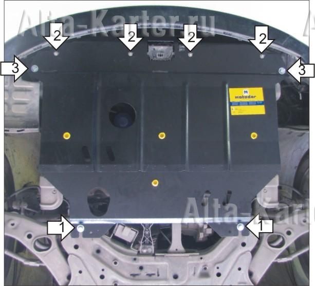 Защита Мотодор для картера, КПП Kia Optima III 2012-2026. Артикул 00935