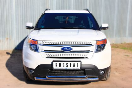 Защита переднего бампера RusStal для Ford Explorer V 2011-2016 двойная дуга d63/63. Артикул FEZ-001307