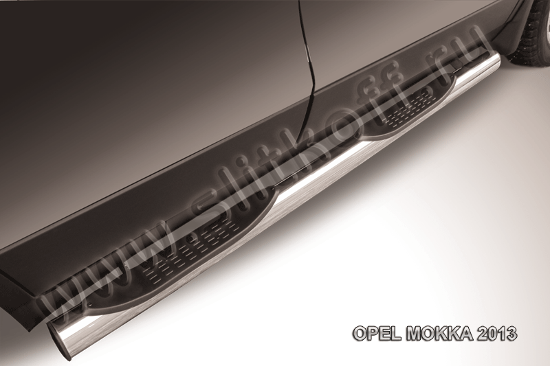 Пороги Slitkoff труба d76 с проступью для Opel Mokka 2013-2026. Артикул OPMOK13-006