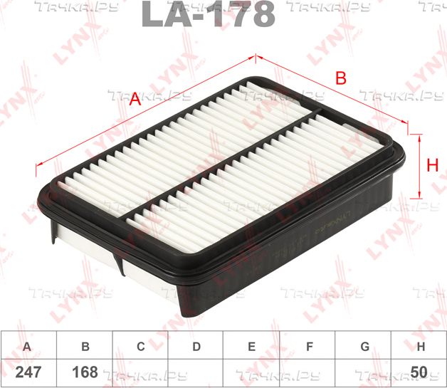 Воздушный фильтр LYNXauto для Toyota Previa I (XR10, XR20) 1990-2000. Артикул LA-178
