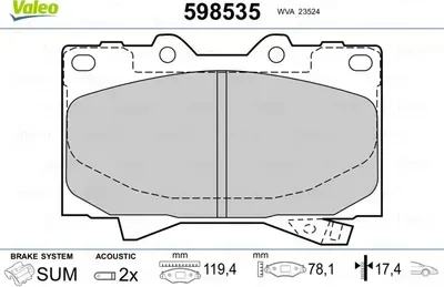 Тормозные колодки (Valeo). Артикул 598535