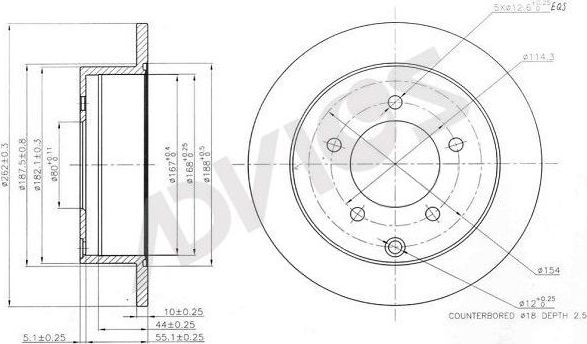 Тормозной диск Advics для Chrysler Sebring II 2001-2007. Артикул D6R088B