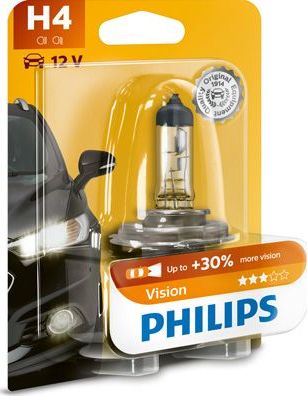 H4 12V- 60/55W (P43t) ( +30% света) Vision (Premium) блистер (1шт.) Philips Vision. Артикул 12342PRB1
