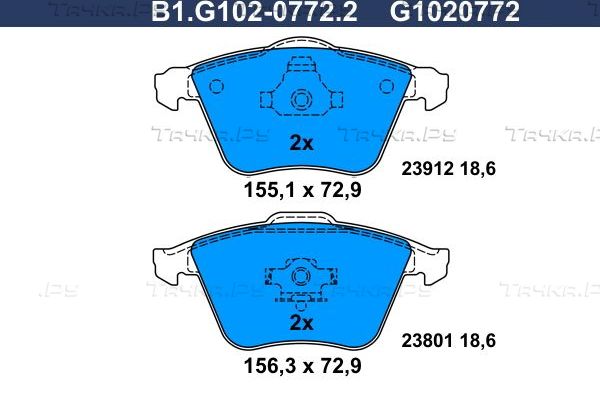 Тормозные колодки Galfer передние для Mazda 3 II (BL) 2008-2013. Артикул B1.G102-0772.2
