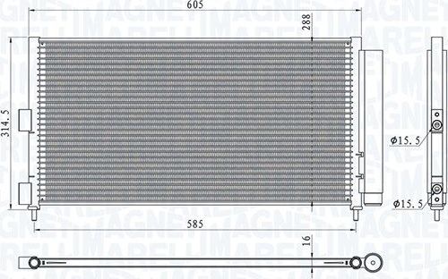 Радиатор кондиционера (конденсатор) Magneti Marelli для Fiat Idea 2003-2016. Артикул 350203881000