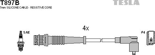 Высоковольтные провода (провода зажигания) (комплект) Tesla для Fiat Marea 1996-2002. Артикул T897B